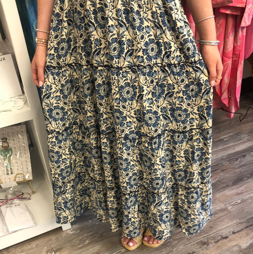Lucy Dress in Sand and Navy