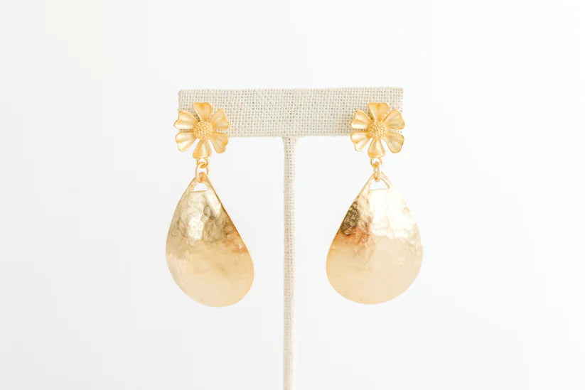 Gold Daisy Teardrop Earrings