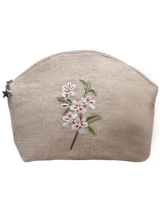 Natural Linen Apple Blossom Cosmetic Bag - Medium